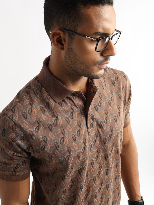 Cocoa Brown All Over Leaves Print