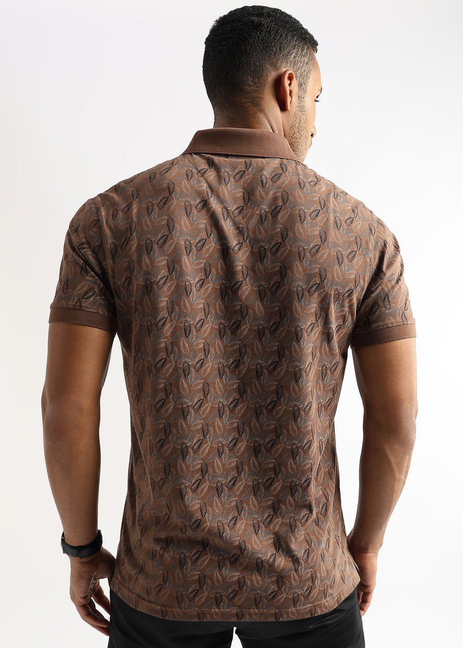 Cocoa Brown All Over Leaves Print