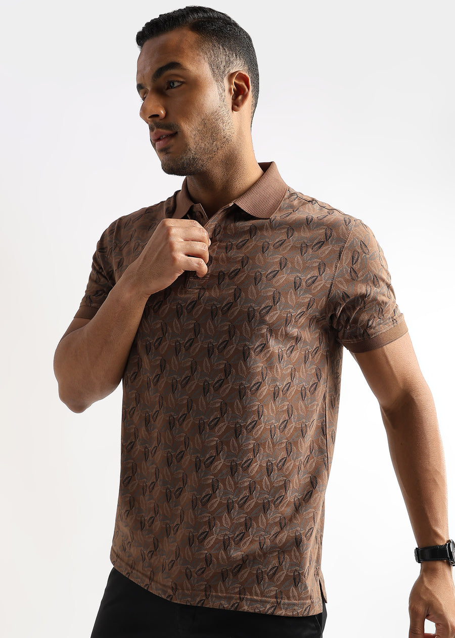 Cocoa Brown All Over Leaves Print