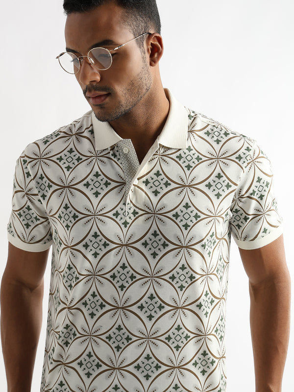 Coconut Milk White Endless Circles Print