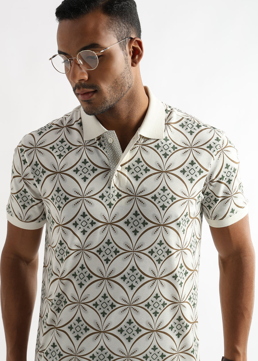 Coconut Milk White Endless Circles Print