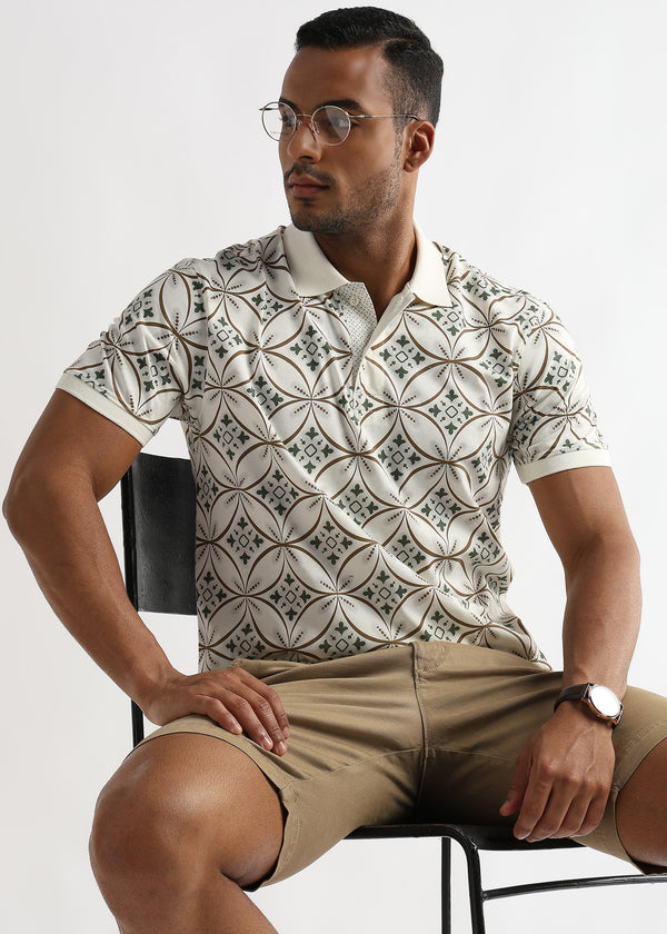 Coconut Milk White Endless Circles Print