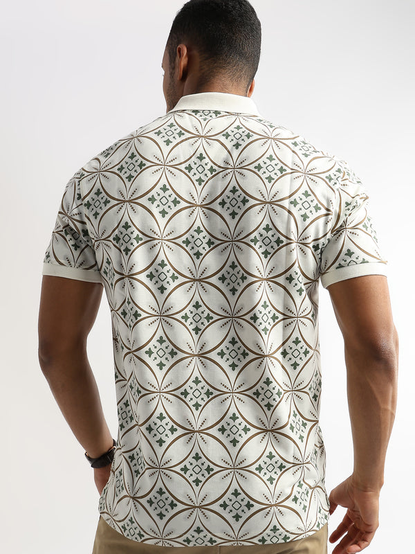 Coconut Milk White Endless Circles Print