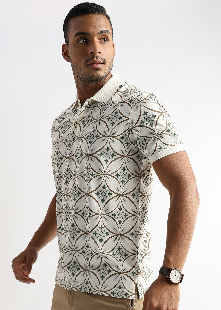 Coconut Milk White Endless Circles Print