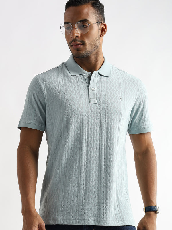 Ether Blue Zigzag Diamond Knit Jacquard