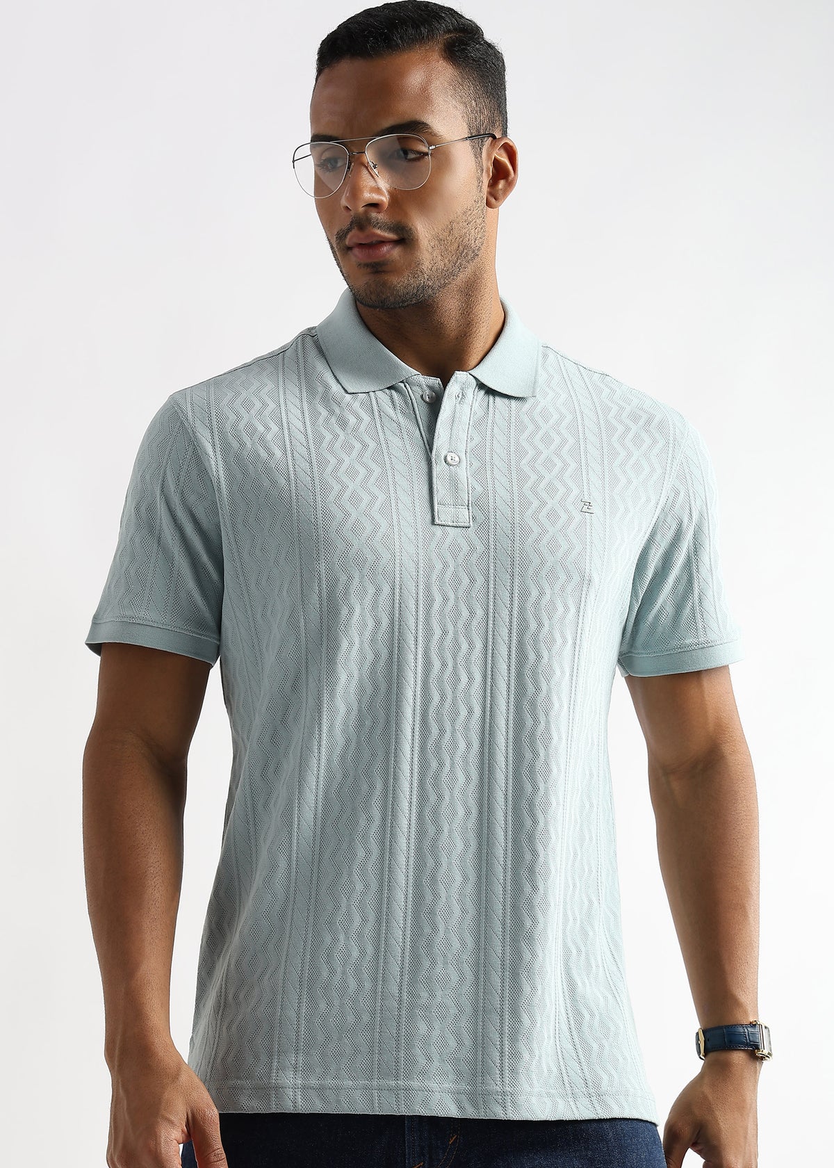 Ether Blue Zigzag Diamond Knit Jacquard