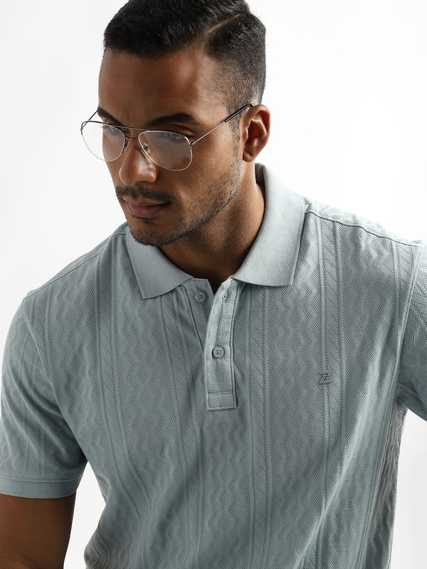 Ether Blue Zigzag Diamond Knit Jacquard