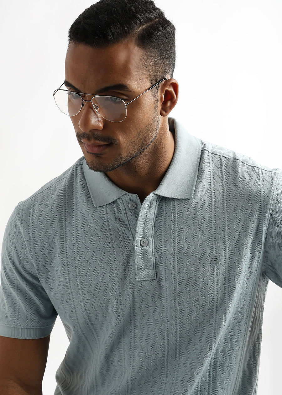 Ether Blue Zigzag Diamond Knit Jacquard