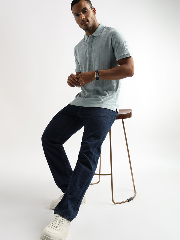 Ether Blue Zigzag Diamond Knit Jacquard