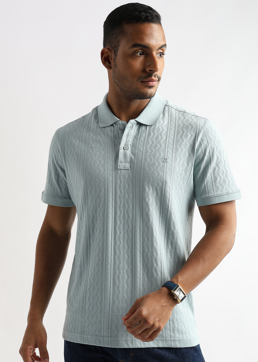 Ether Blue Zigzag Diamond Knit Jacquard