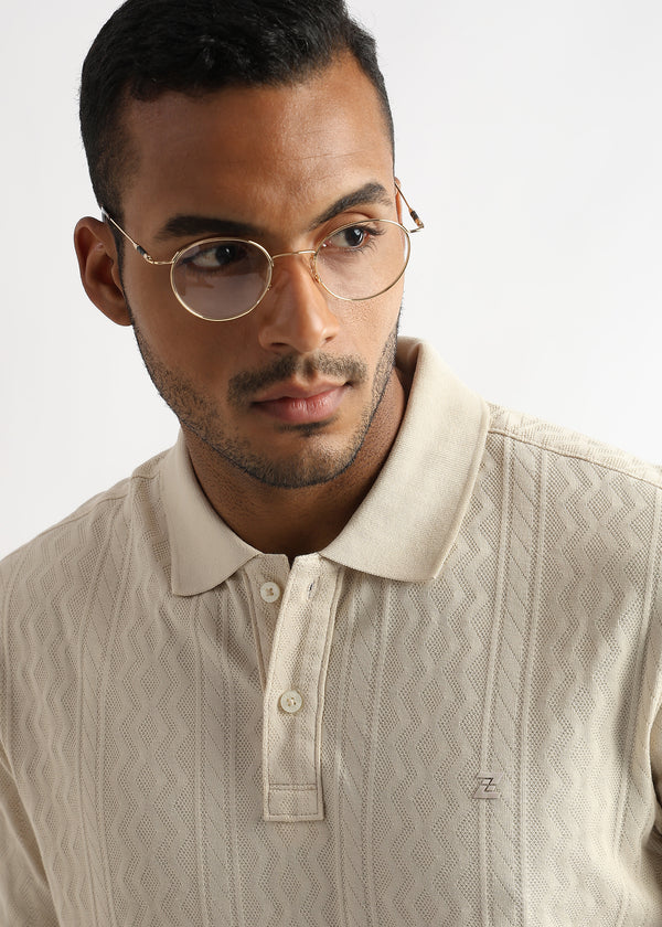 Cloud Cream Zigzag Diamond Knit Jacquard