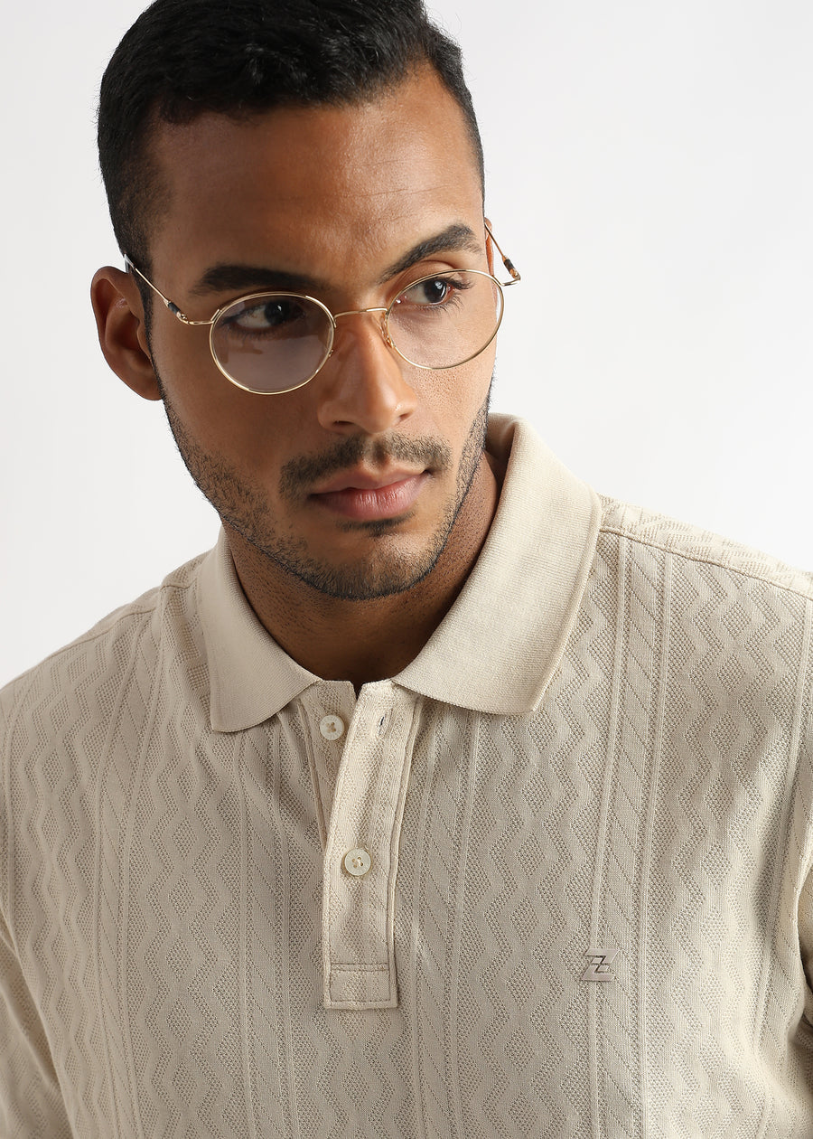 Cloud Cream Zigzag Diamond Knit Jacquard