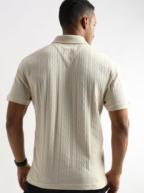 Cloud Cream Zigzag Diamond Knit Jacquard