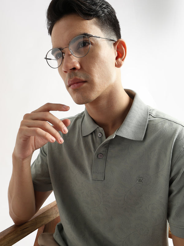 Green Tint Stem Pattern Knit Jacquard