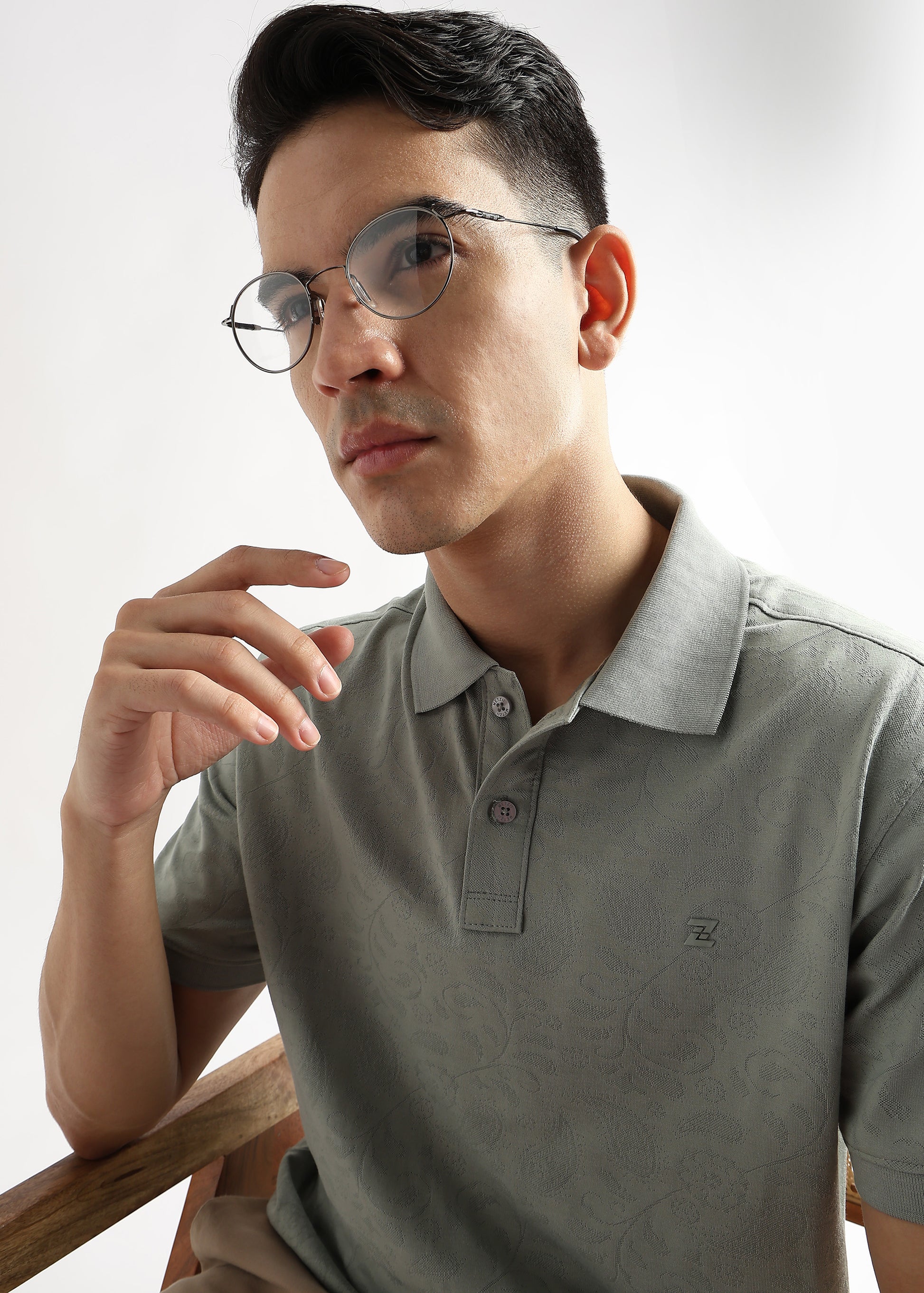 Green Tint Stem Pattern Knit Jacquard