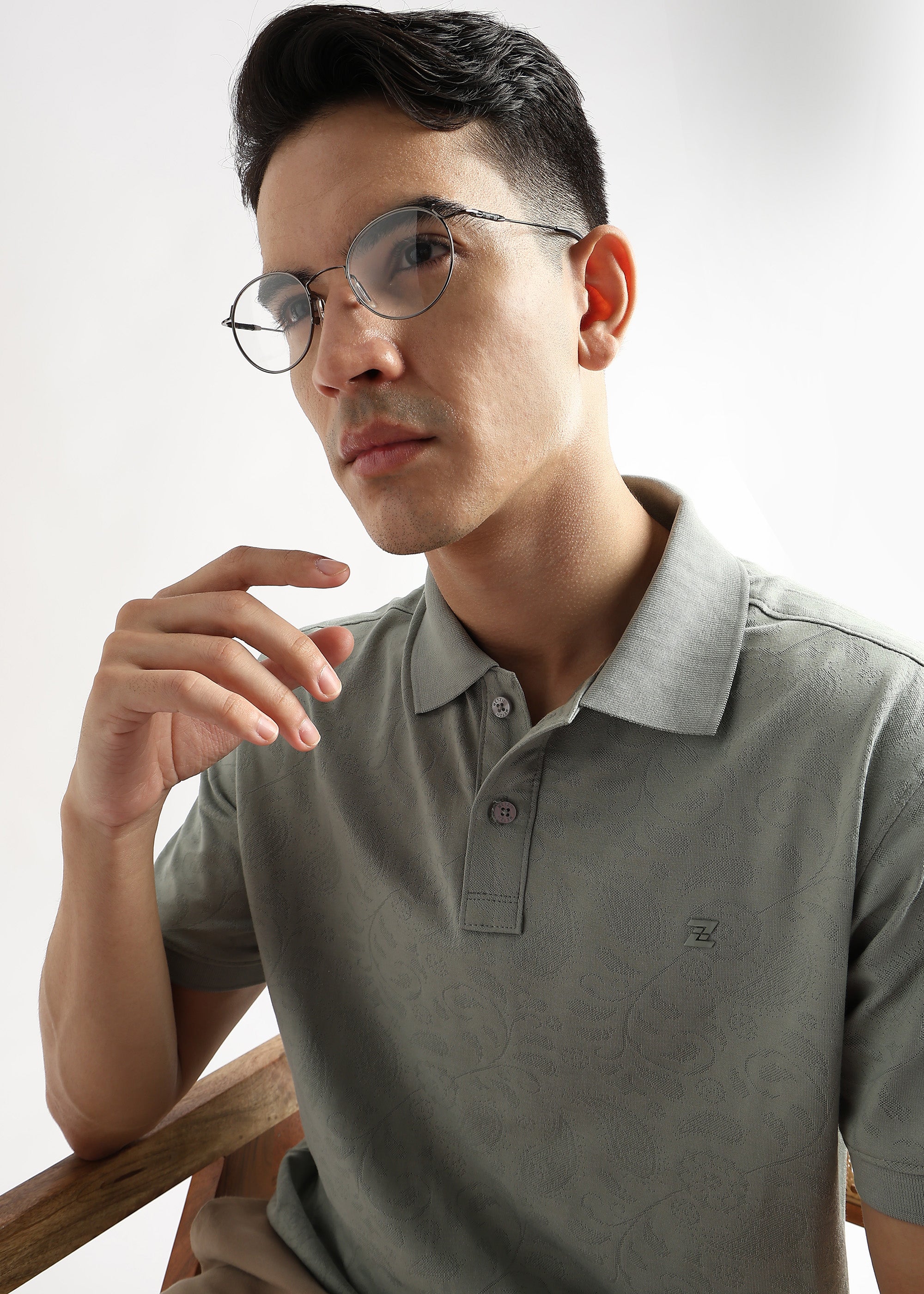 Green Tint Stem Pattern Knit Jacquard