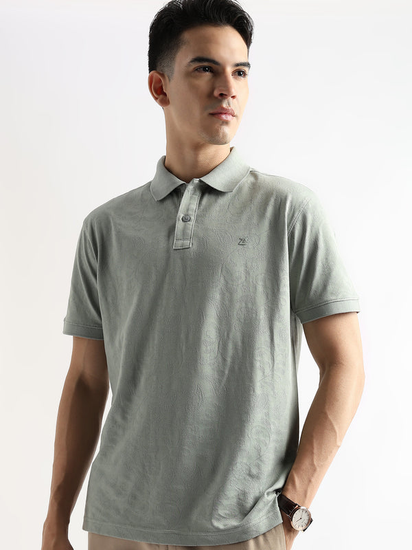 Green Tint Stem Pattern Knit Jacquard