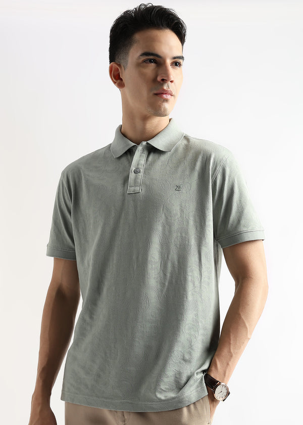 Green Tint Stem Pattern Knit Jacquard