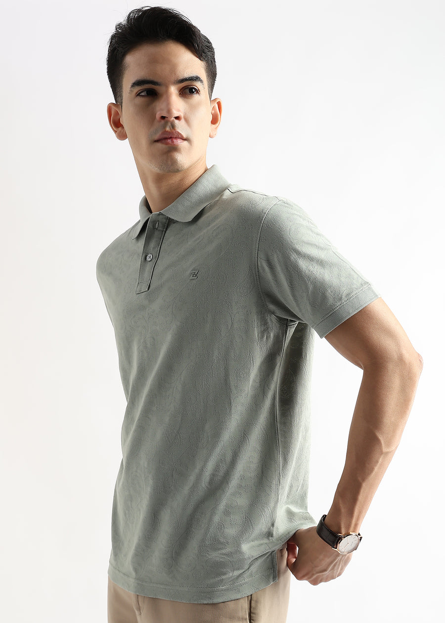 Green Tint Stem Pattern Knit Jacquard