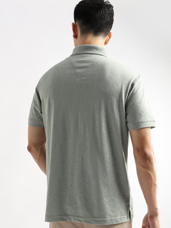 Green Tint Stem Pattern Knit Jacquard