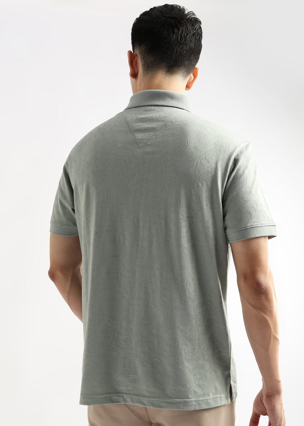 Green Tint Stem Pattern Knit Jacquard