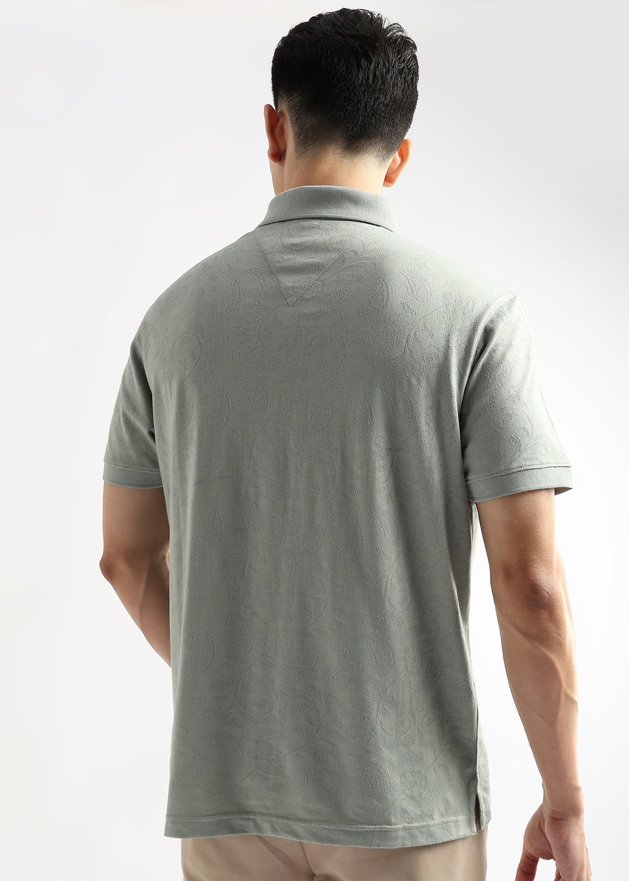 Green Tint Stem Pattern Knit Jacquard