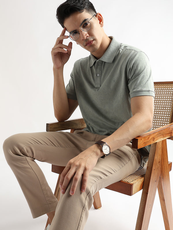 Green Tint Stem Pattern Knit Jacquard