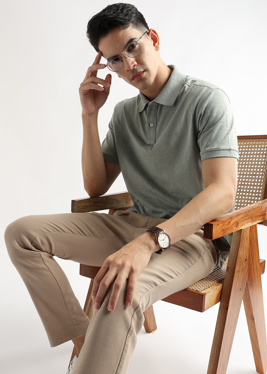 Green Tint Stem Pattern Knit Jacquard