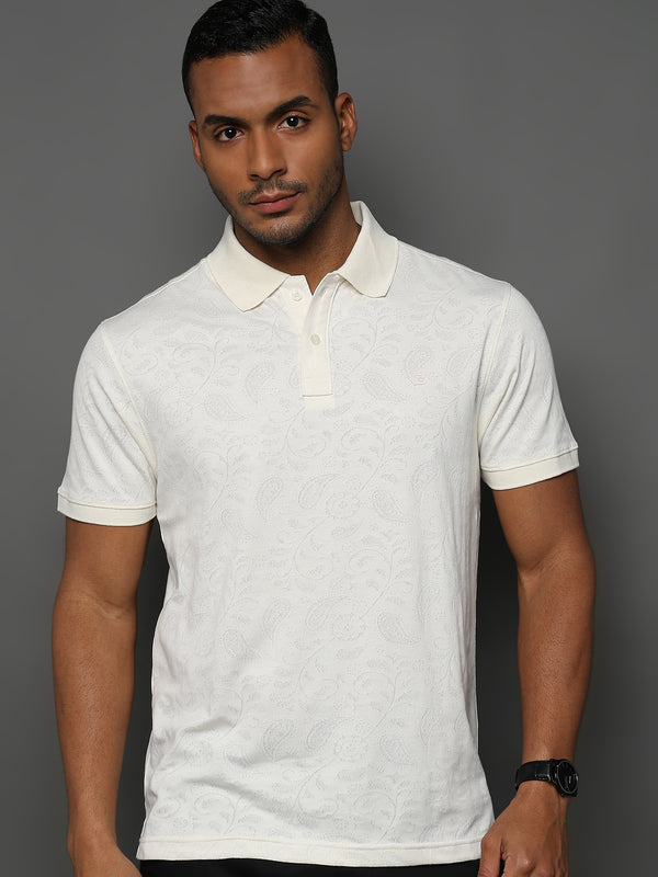 Egret White Stem Pattern Knit Jacquard