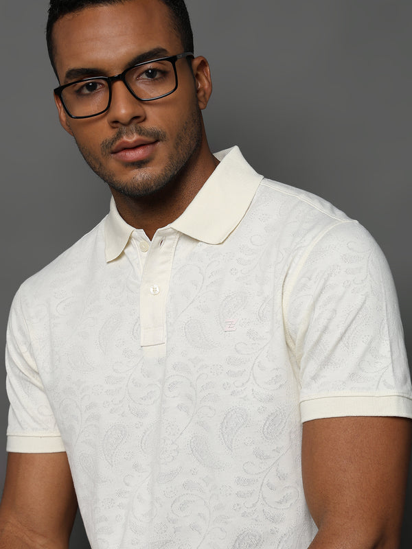 Egret White Stem Pattern Knit Jacquard