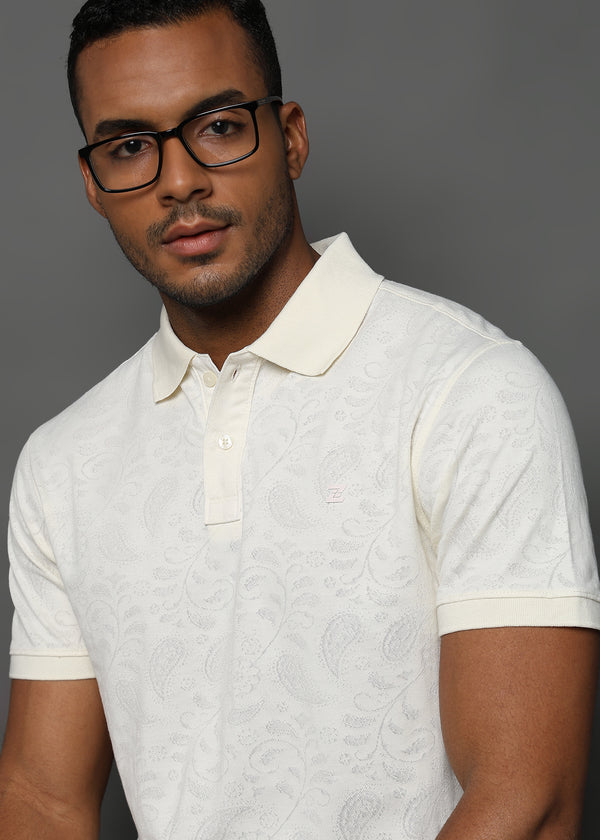 Egret White Stem Pattern Knit Jacquard