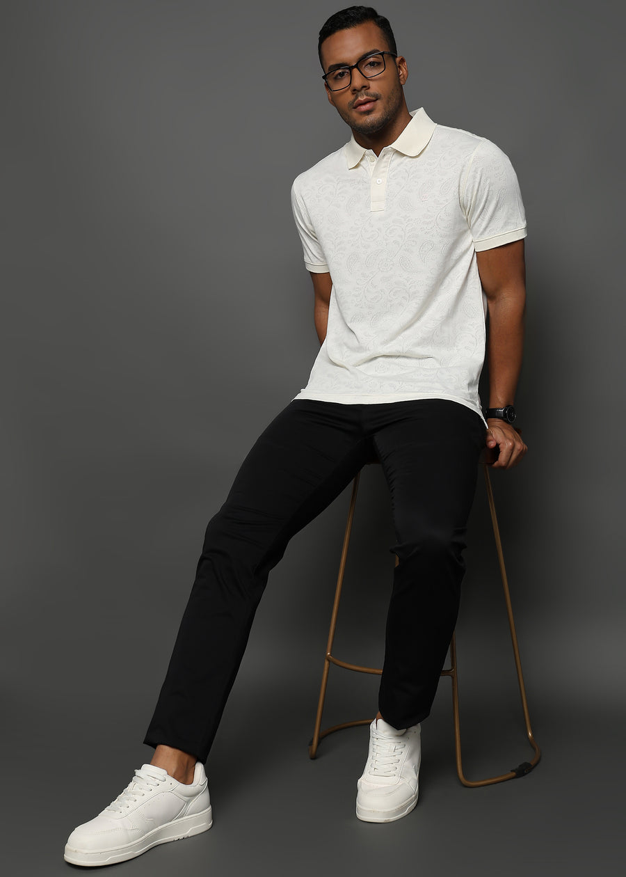 Egret White Stem Pattern Knit Jacquard