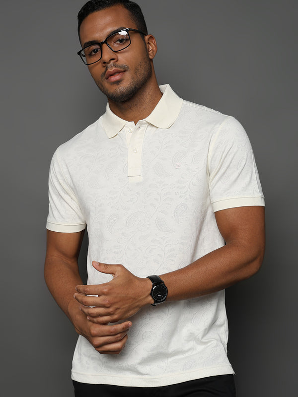 Egret White Stem Pattern Knit Jacquard