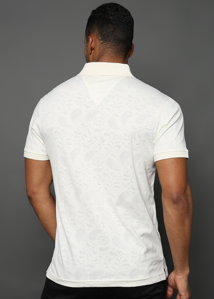 Egret White Stem Pattern Knit Jacquard
