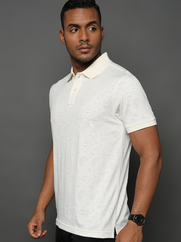 Egret White Stem Pattern Knit Jacquard