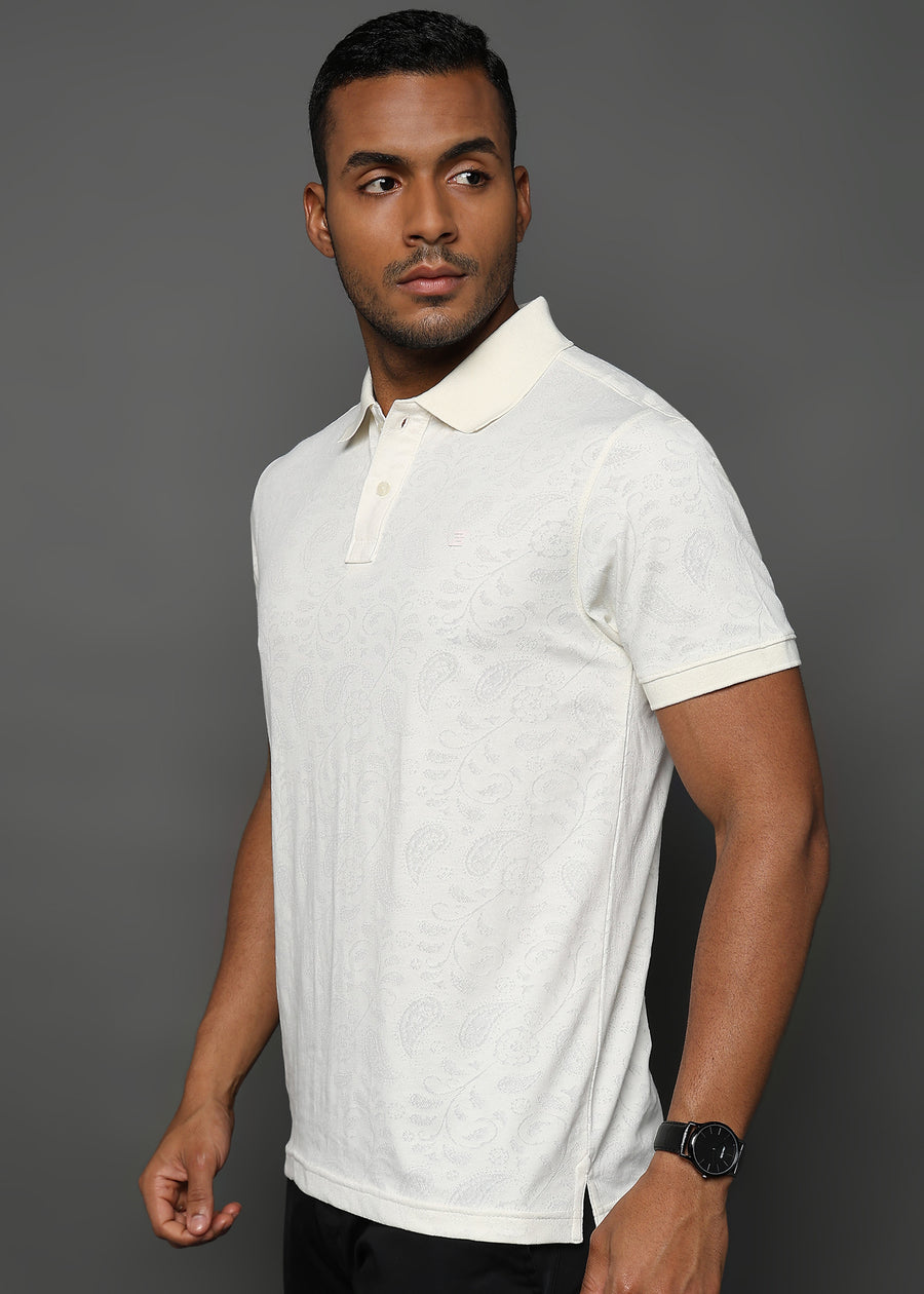 Egret White Stem Pattern Knit Jacquard