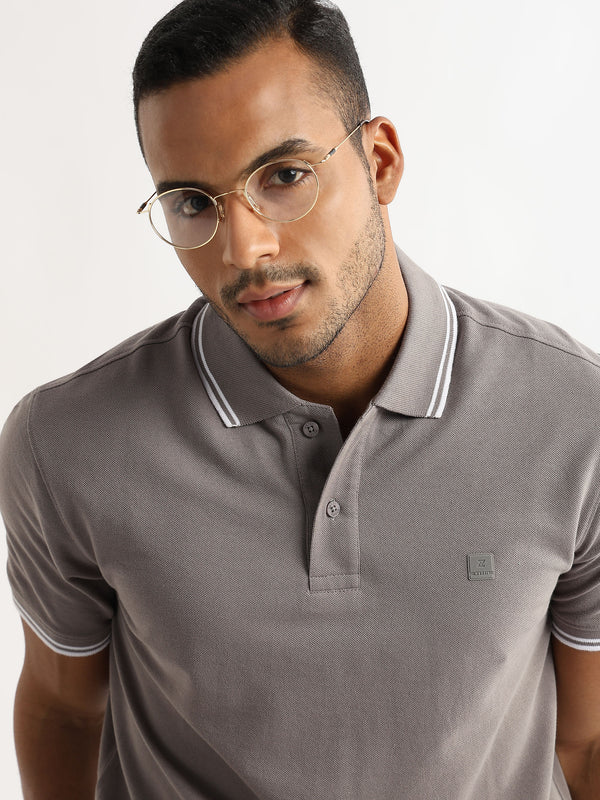 Steeple Gray Solid Polo T-Shirt