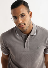 Steeple Gray Solid Polo T-Shirt