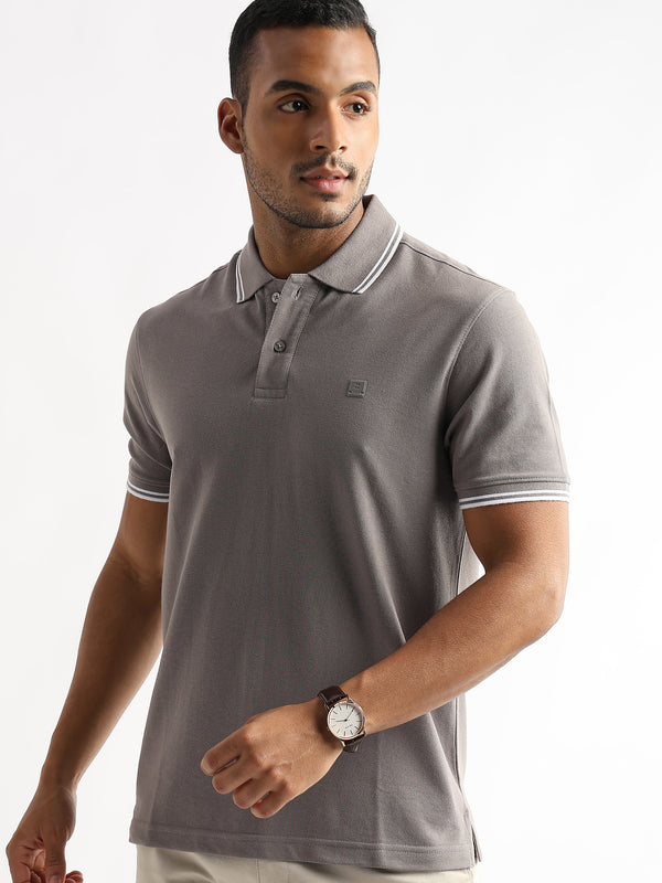 Steeple Gray Solid Polo T-Shirt