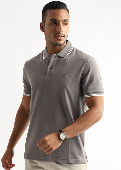Steeple Gray Solid Polo T-Shirt