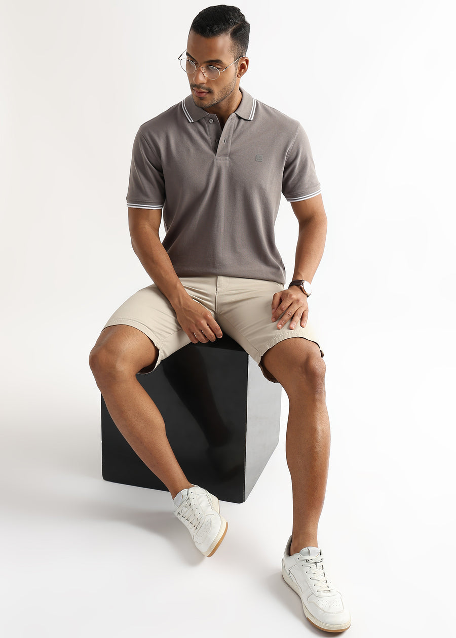 Steeple Gray Solid Polo T-Shirt