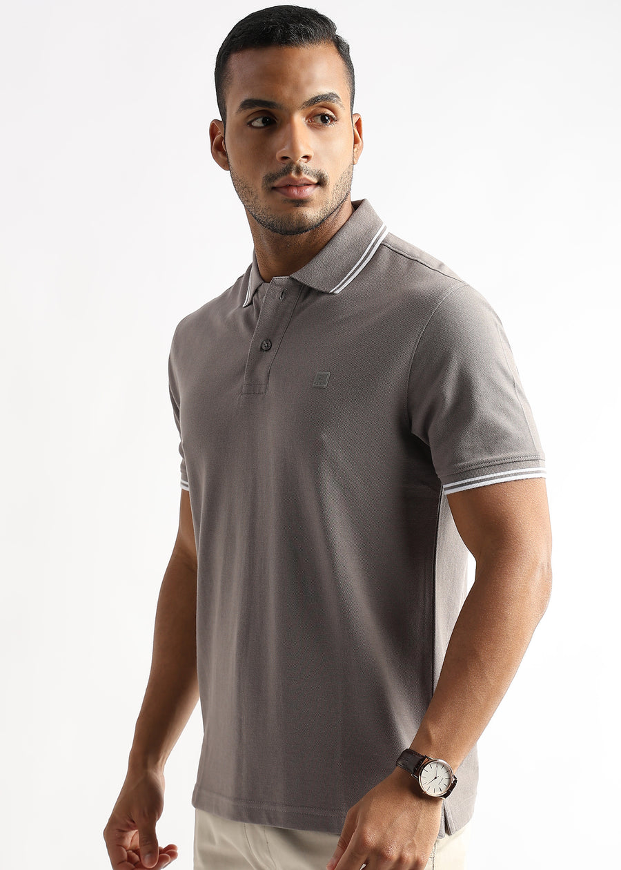 Steeple Gray Solid Polo T-Shirt