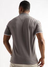 Steeple Gray Solid Polo T-Shirt