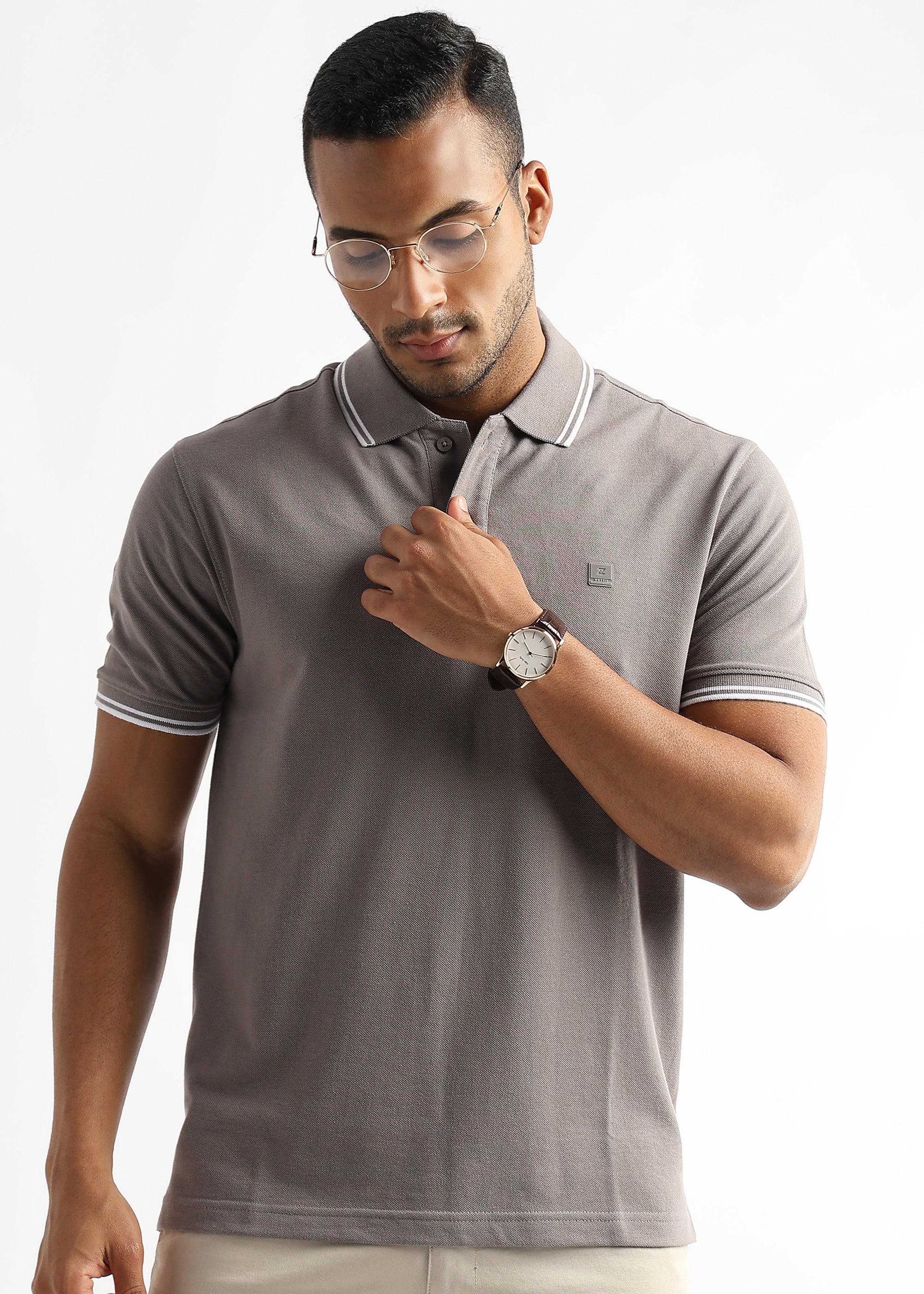 Buy Steeple Gray Solid Polo T-Shirt Online at Metzii