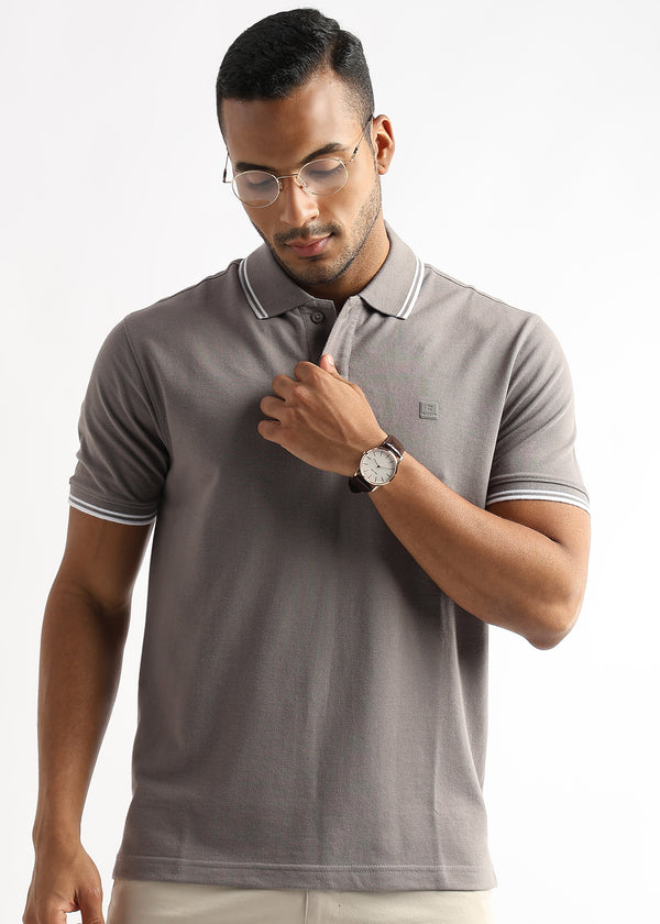 Steeple Gray Solid Polo T-Shirt