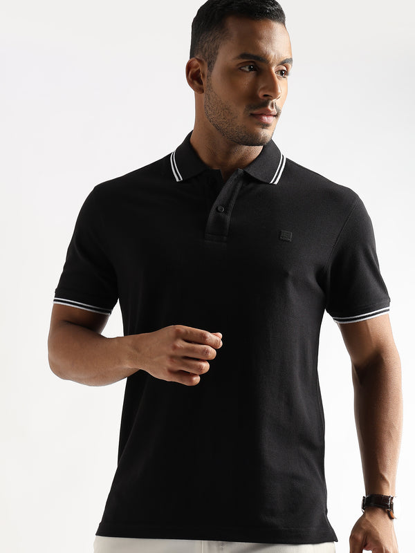 Moonless Black Solid Polo T-Shirt