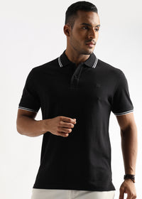 Moonless Black Solid Polo T-Shirt