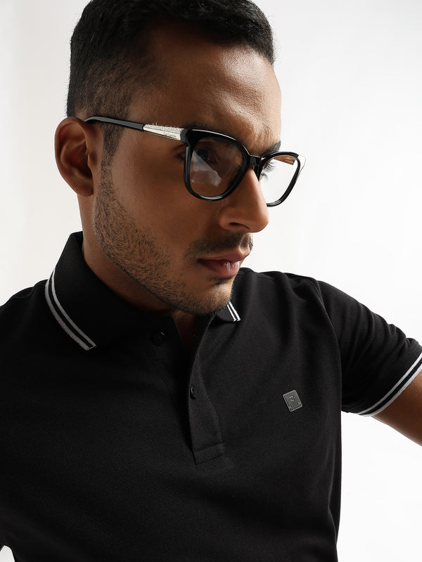 Moonless Black Solid Polo T-Shirt