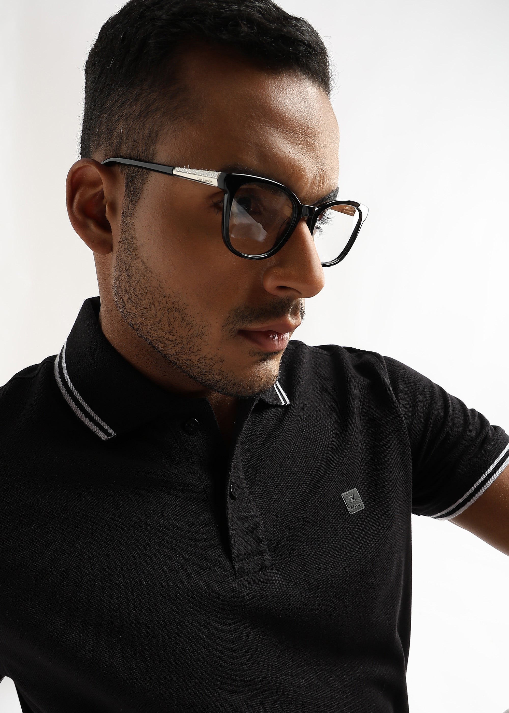 Moonless Black Solid Polo T-Shirt