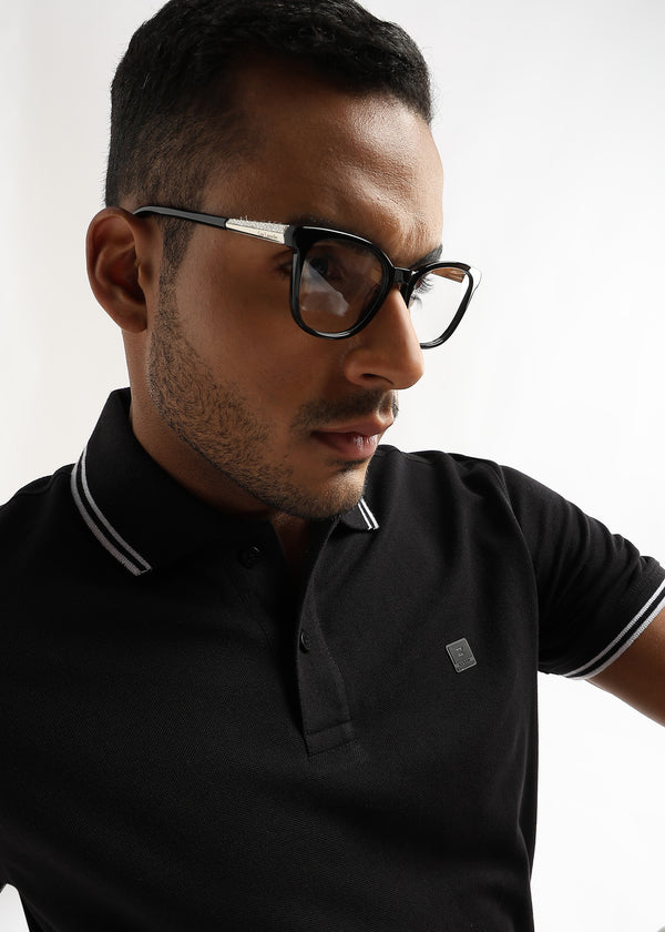Moonless Black Solid Polo T-Shirt